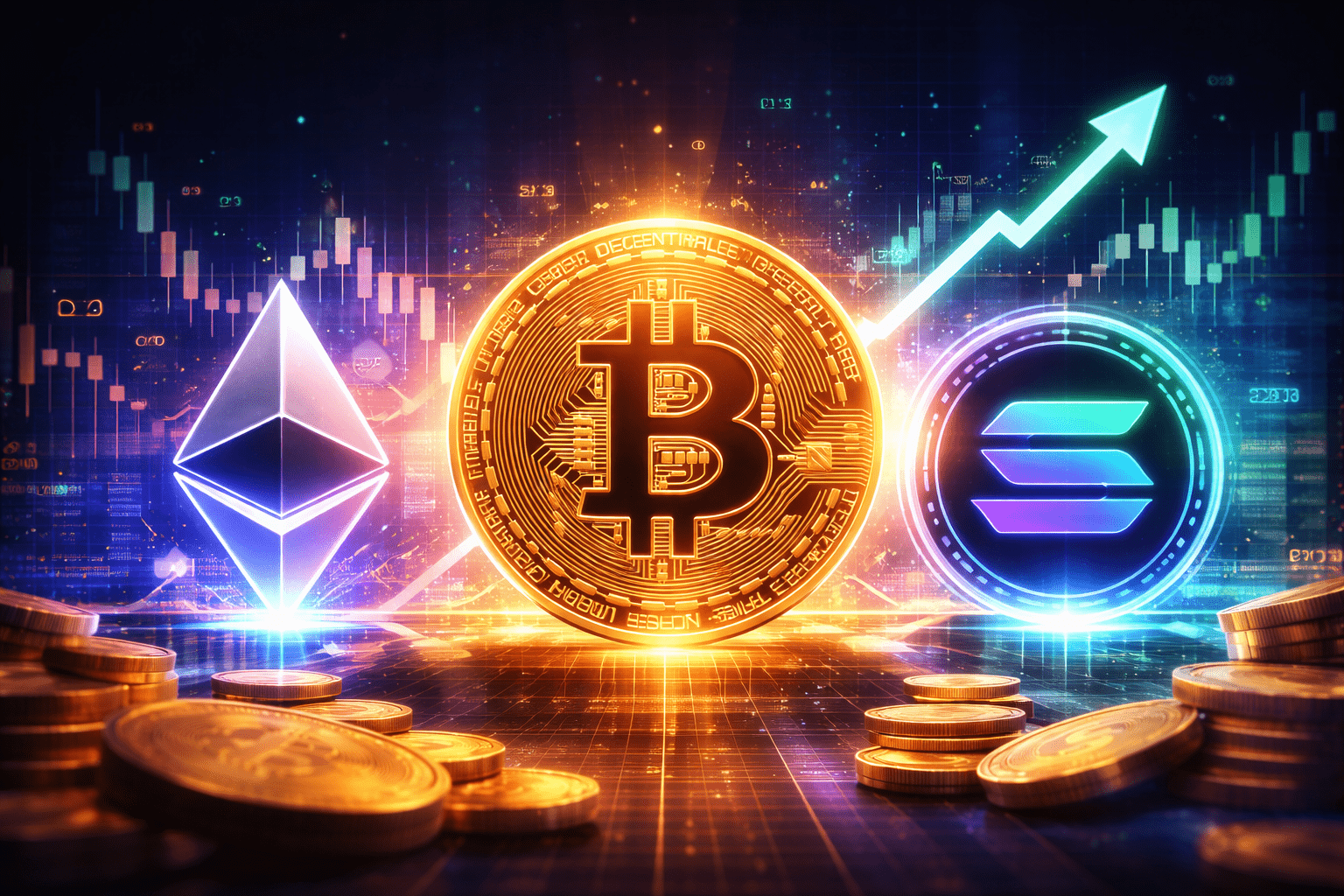 Bitcoin, Ethereum, Solana