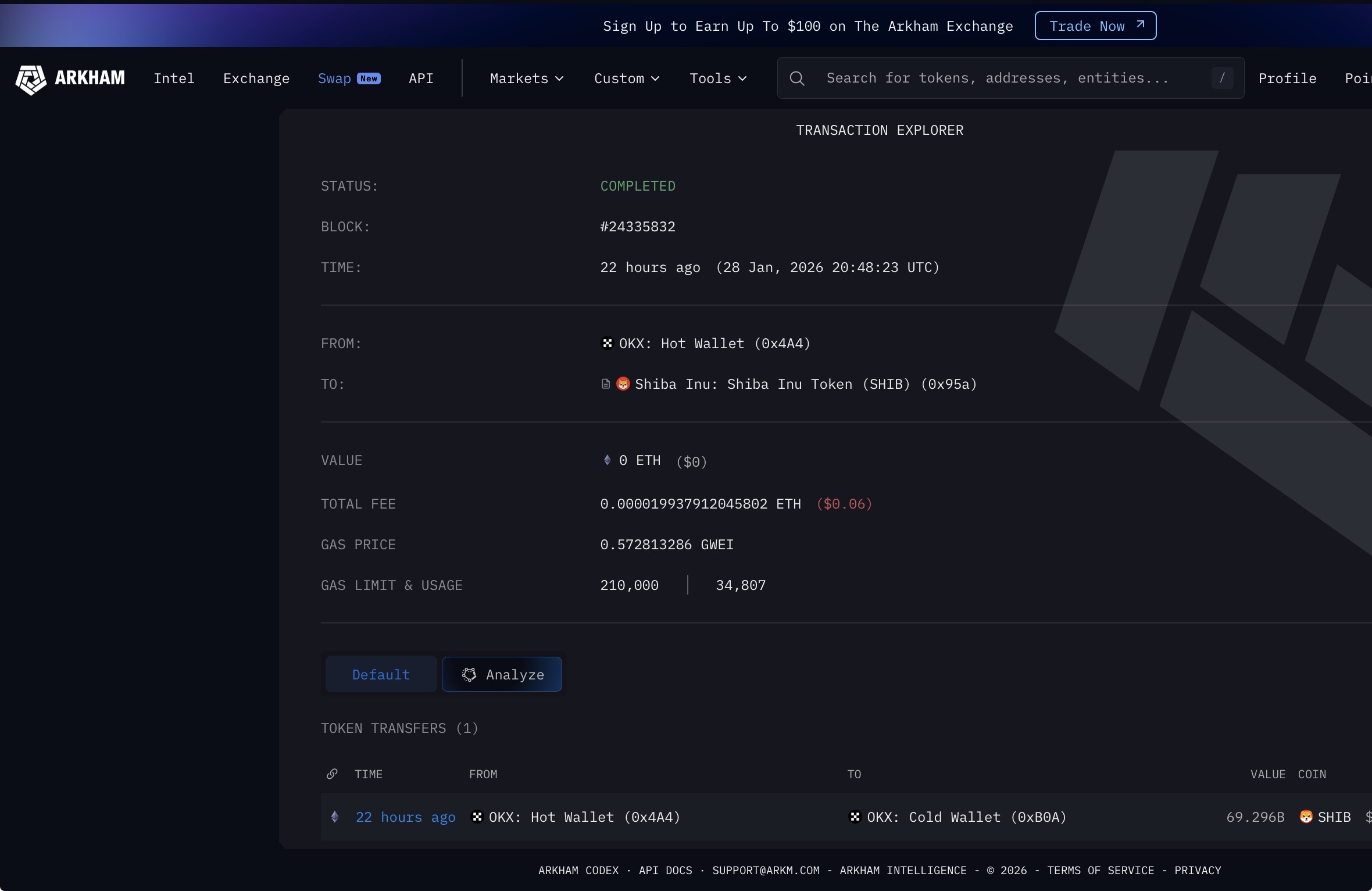 OKX Cold wallet Shiba Inu transfer