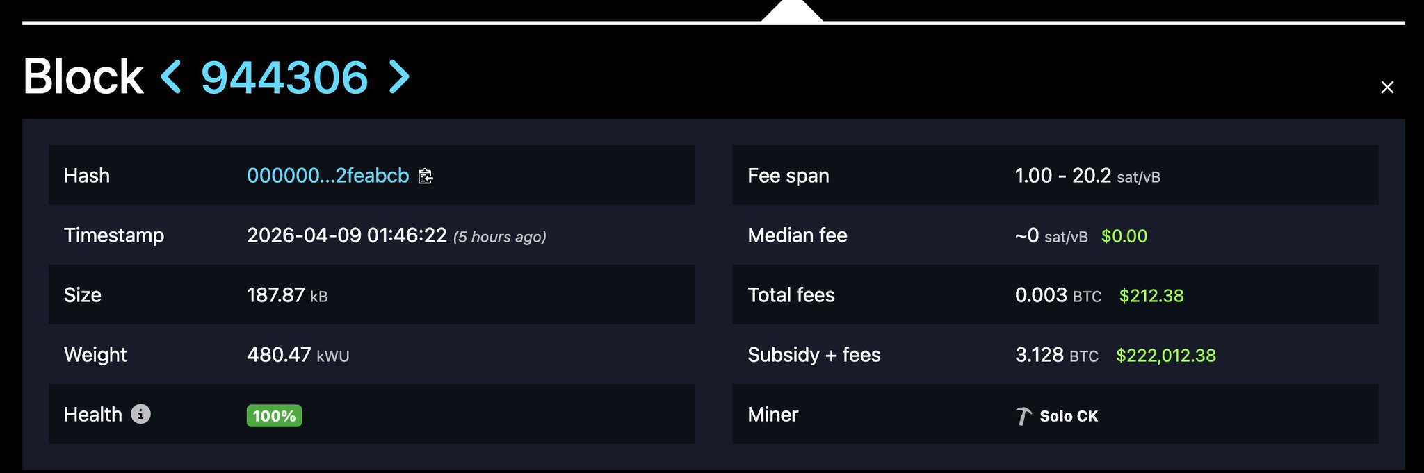 Solo Miner Solves Bitcoin Block