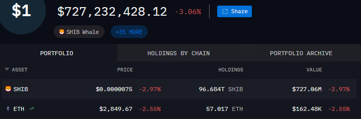 Shiba Inu whale holds 96 trillion SHIB